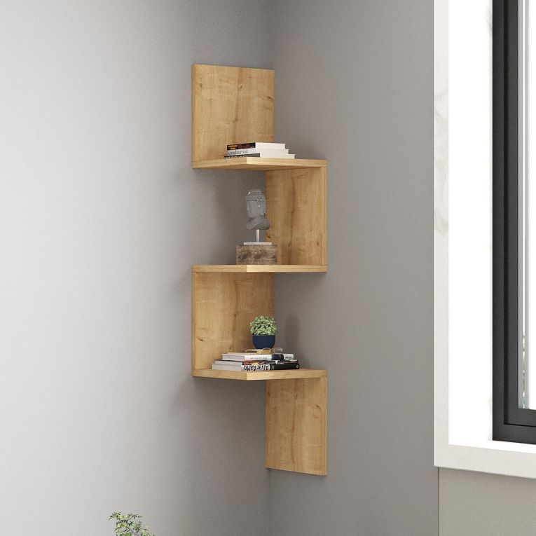 Mensola Marrone Rovere 3 Ripiani Sfumatura Colore Struttura Rovere 105x25x25h cm, - Budoni