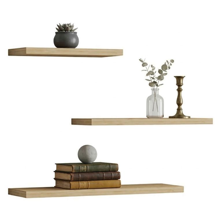 Mensola Marrone Rovere Chiaro 3 Ripiani set da 3 Mensole 30x2x14h cm, Sfumatura Colore Struttura Rovere Chiaro - Roscigno