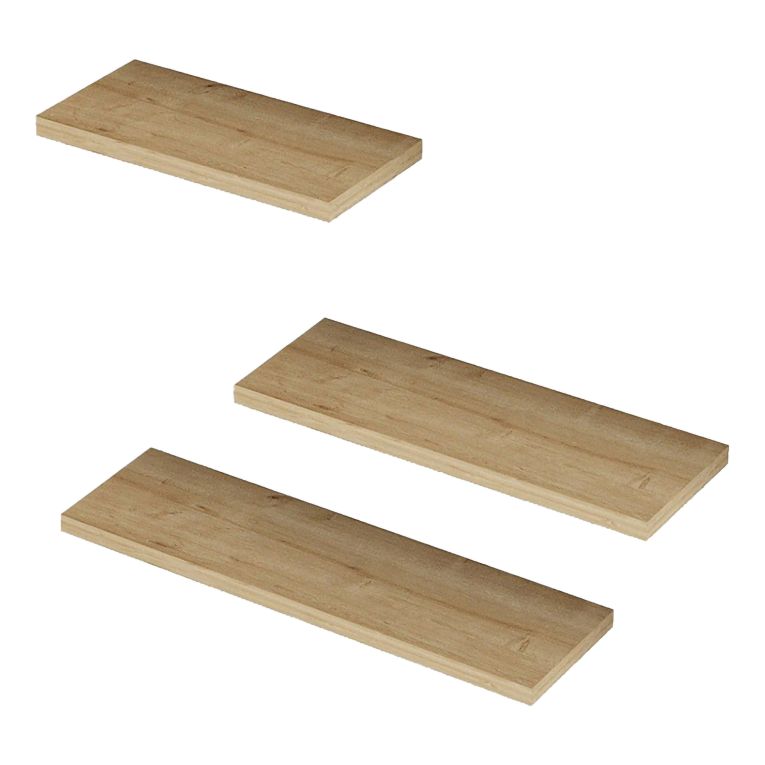 Mensola Marrone Rovere Chiaro 3 Ripiani set da 3 Mensole 30x2x14h cm, Sfumatura Colore Struttura Rovere Chiaro - Roscigno