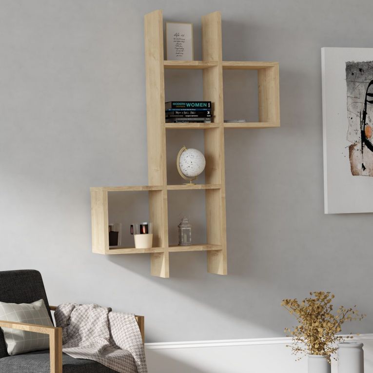 Mensola Marrone Rovere Chiaro 7 Ripiani Sfumatura Colore Struttura Rovere Chiaro 79x20x125h cm, - Opera