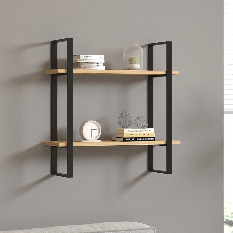 Mensola Marrone Rovere Nero 2 Ripiani Colore Struttura Nero 70x22x70h cm, Sfumatura Colore Struttura Rovere - Picerno