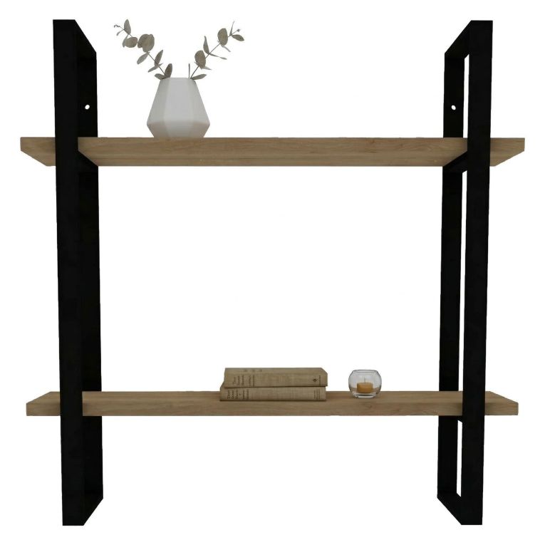 Mensola Marrone Rovere Nero 2 Ripiani Colore Struttura Nero 70x22x70h cm, Sfumatura Colore Struttura Rovere - Picerno