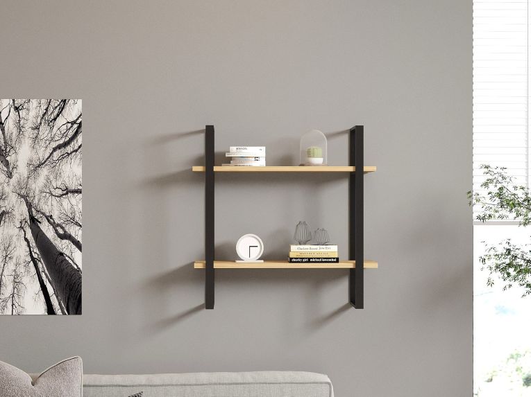 Mensola Marrone Rovere Nero 2 Ripiani Colore Struttura Nero 70x22x70h cm, Sfumatura Colore Struttura Rovere - Picerno