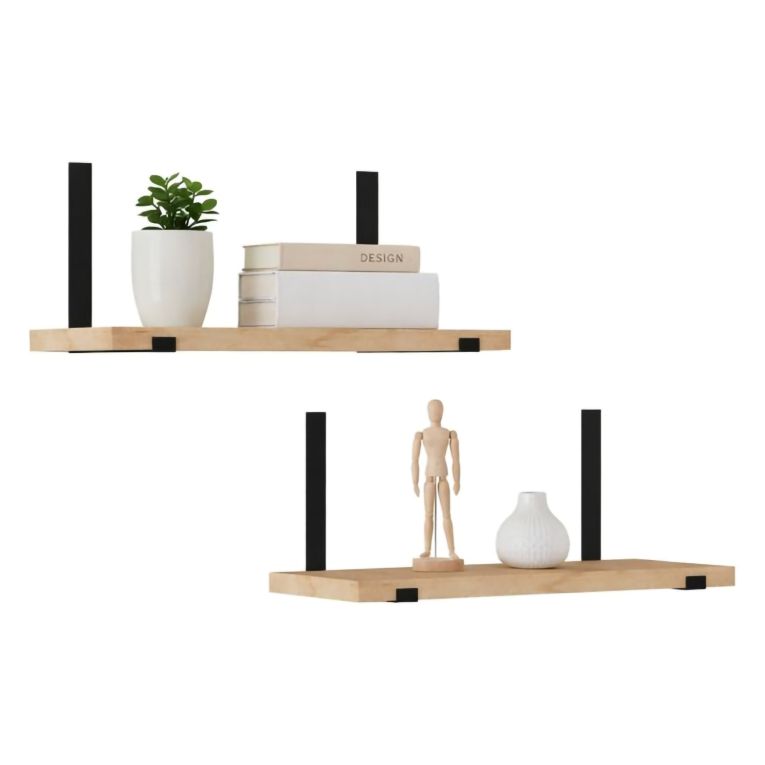 Mensola Marrone Rovere Nero 2 Ripiani set da 2 Mensole 40x15x2h cm, Colore Struttura Nero - Tarvisio