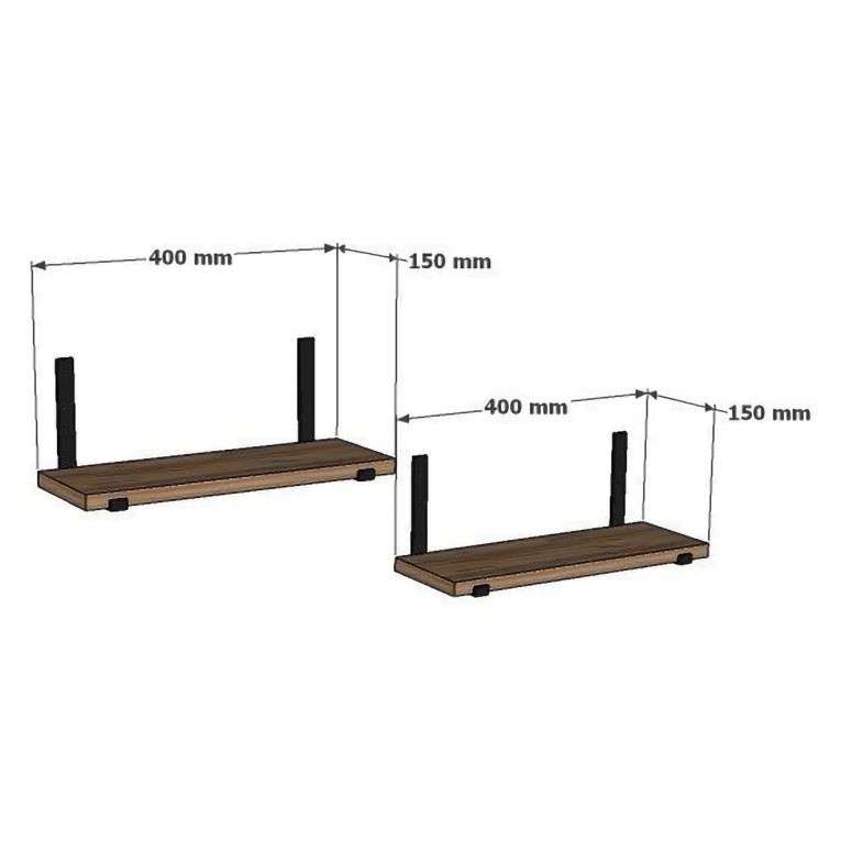 Mensola Marrone Rovere Nero 2 Ripiani set da 2 Mensole 40x15x2h cm, Colore Struttura Nero - Tarvisio