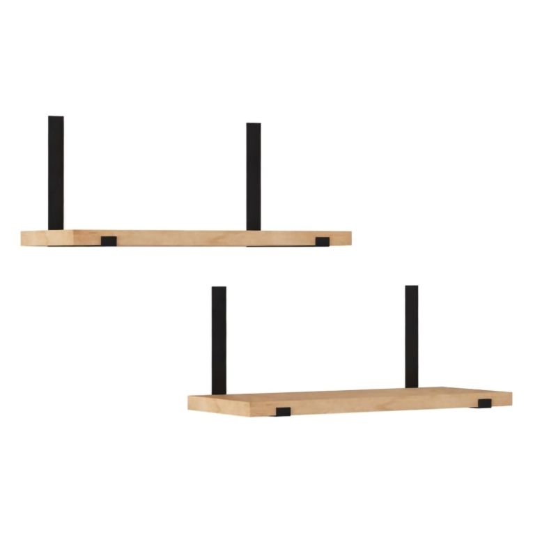 Mensola Marrone Rovere Nero 2 Ripiani set da 2 Mensole 40x15x2h cm, Colore Struttura Nero - Tarvisio