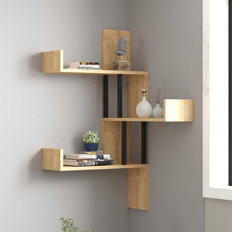 Mensola Marrone Rovere Nero 3 Ripiani Colore Struttura Nero 105x20x60h cm, Sfumatura Colore Struttura Rovere - Donigala