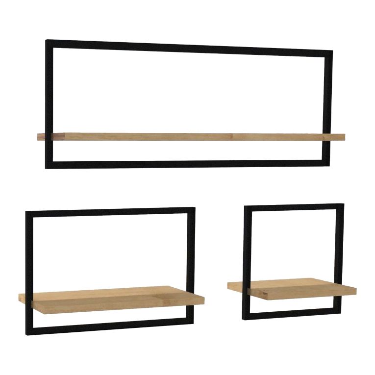 Mensola Marrone Rovere Nero 3 Ripiani set da 3 Mensole 80x20x30h cm, Colore Struttura Nero - Gandosso
