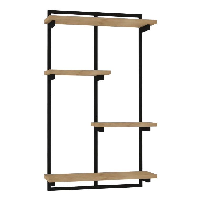Mensola Marrone Rovere Nero 4 Ripiani Colore Struttura Nero 70x15x120h cm, Materiale Struttura in Metallo - Oderzo