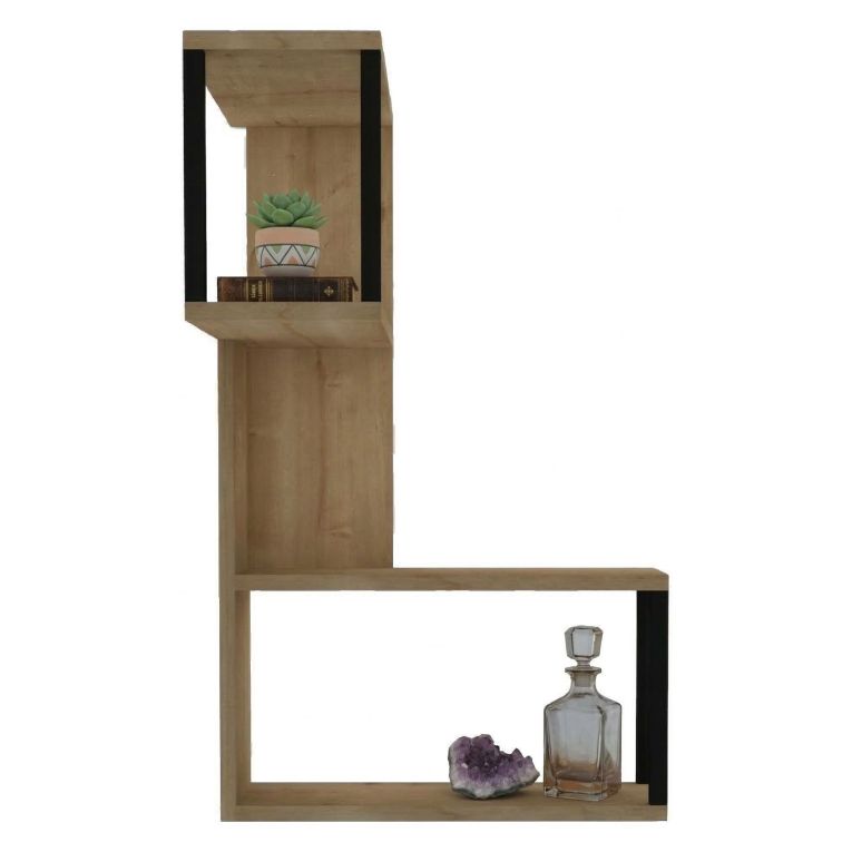Mensola Marrone Rovere Nero 4 Ripiani Colore Struttura Nero 84x20x52h cm, Sfumatura Colore Struttura Rovere - Ovada