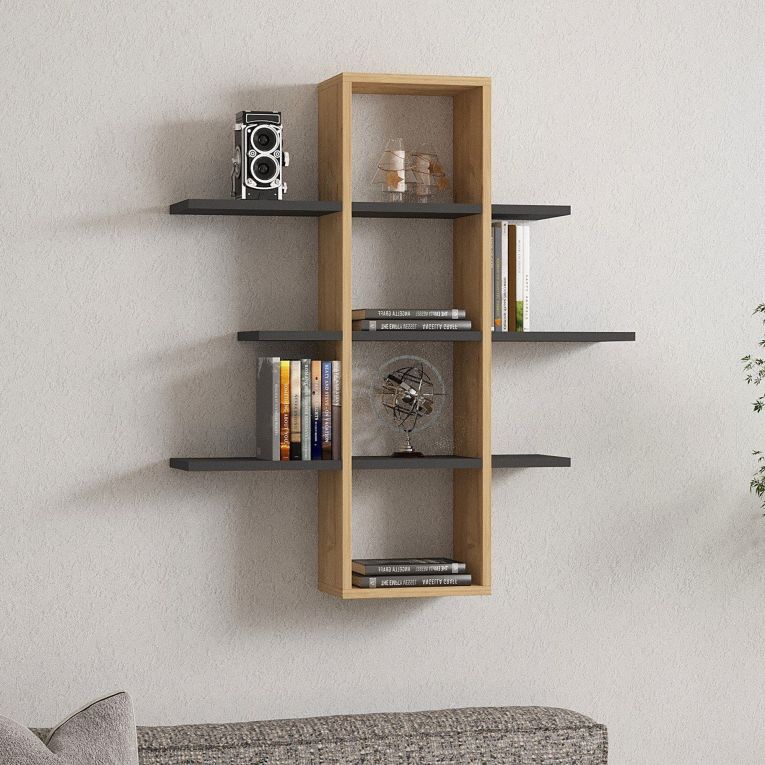 Mensola Marrone Rovere Nero Antracite 3 Ripiani Colore Struttura Nero 96x20x101h cm, Sfumatura Colore Struttura Rovere - Erbe