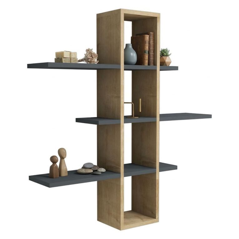 Mensola Marrone Rovere Nero Antracite 3 Ripiani Colore Struttura Nero 96x20x101h cm, Sfumatura Colore Struttura Rovere - Erbe