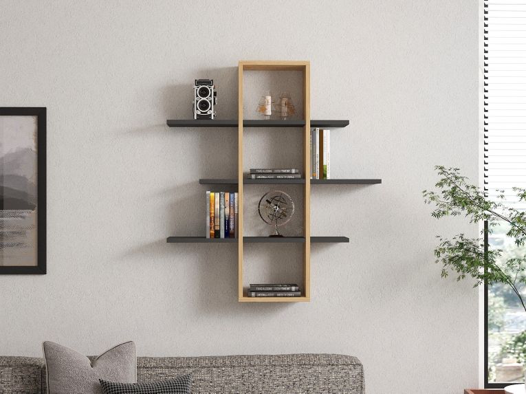 Mensola Marrone Rovere Nero Antracite 3 Ripiani Colore Struttura Nero 96x20x101h cm, Sfumatura Colore Struttura Rovere - Erbe