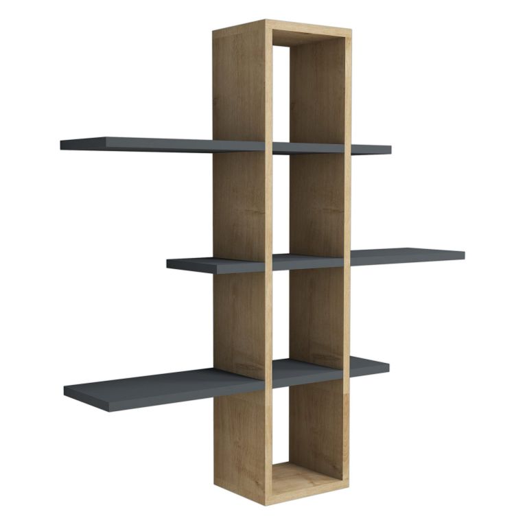 Mensola Marrone Rovere Nero Antracite 3 Ripiani Colore Struttura Nero 96x20x101h cm, Sfumatura Colore Struttura Rovere - Erbe