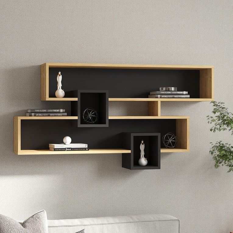 Mensola Marrone Rovere Nero Antracite 4 Ripiani Colore Struttura Nero 120x22x72h cm, Sfumatura Colore Struttura Rovere - Zerfaliu