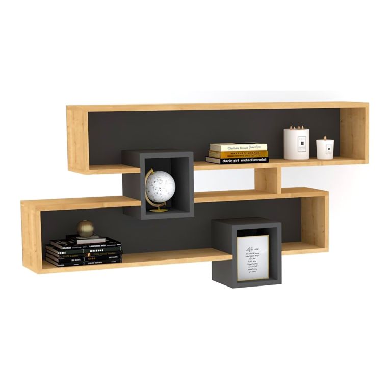 Mensola Marrone Rovere Nero Antracite 4 Ripiani Colore Struttura Nero 120x22x72h cm, Sfumatura Colore Struttura Rovere - Zerfaliu