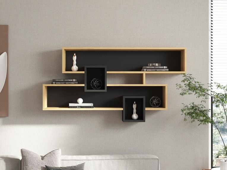 Mensola Marrone Rovere Nero Antracite 4 Ripiani Colore Struttura Nero 120x22x72h cm, Sfumatura Colore Struttura Rovere - Zerfaliu