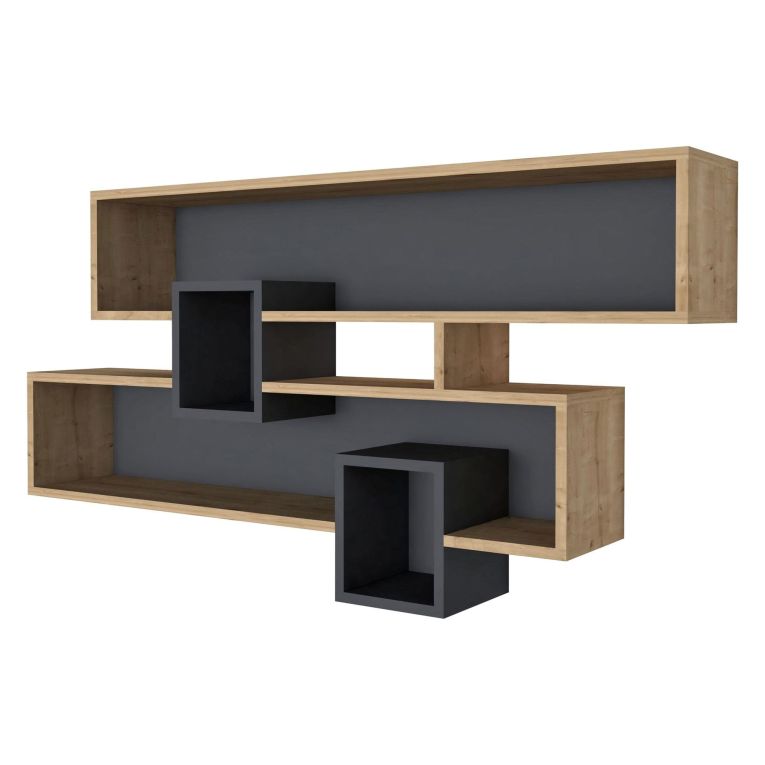 Mensola Marrone Rovere Nero Antracite 4 Ripiani Colore Struttura Nero 120x22x72h cm, Sfumatura Colore Struttura Rovere - Zerfaliu