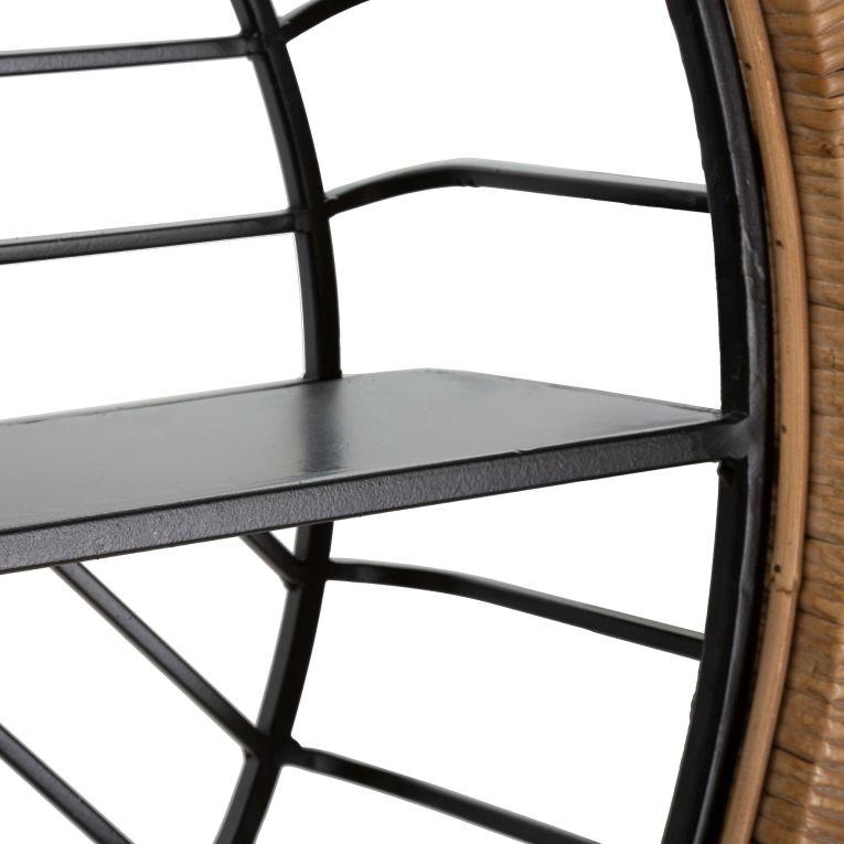 Mensola Marrone Rovere Nero un Ripiano Cornice in Rattan Intrecciato 73x18x65h cm, Sfumatura Colore Struttura Rovere - Homer