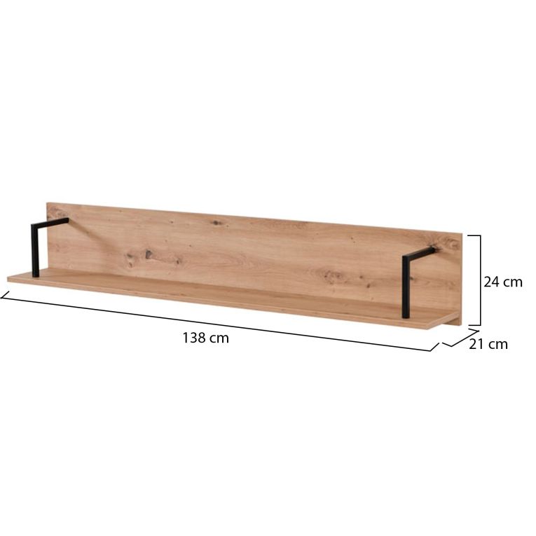 Mensola Marrone Rovere Nodi Nero un Ripiano 137.5x21x24h cm, Portata Ripiani 5 - Oriolo