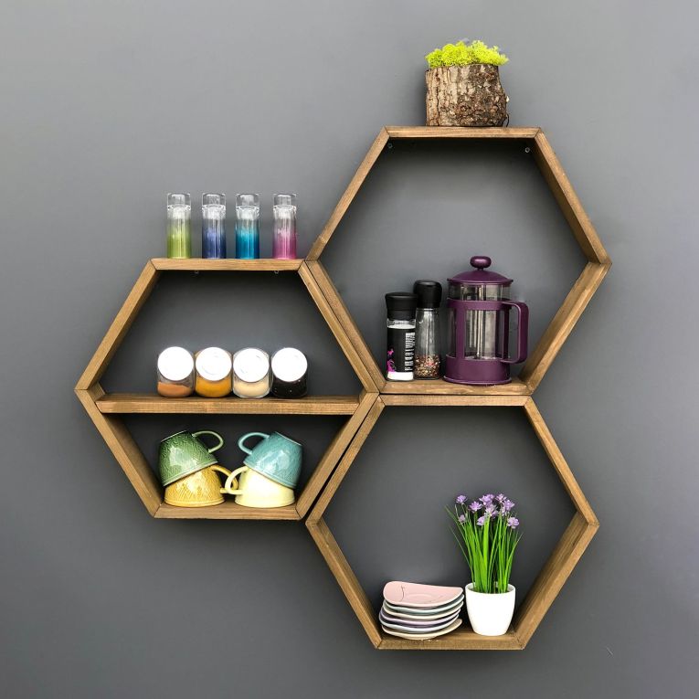 Mensola Marrone Rovere Scuro 4 Ripiani Fatto a Mano, in Legno di Abete 37x10x37h cm, Sfumatura Colore Struttura Rovere Scuro - Avoltri
