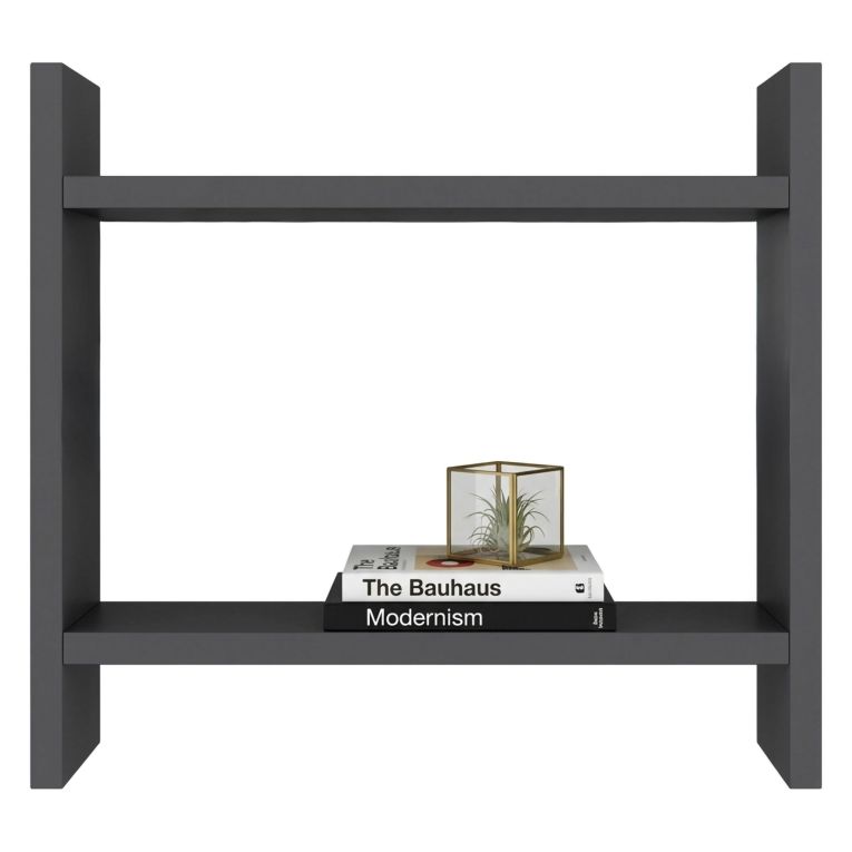 Mensola Nero Antracite 2 Ripiani Sfumatura Colore Struttura Antracite 34x10x30h cm, - Morfasso