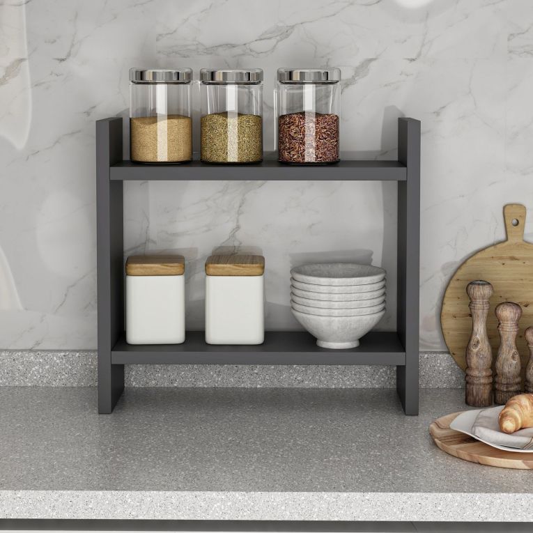 Mensola Nero Antracite 2 Ripiani Sfumatura Colore Struttura Antracite 34x10x30h cm, - Morfasso