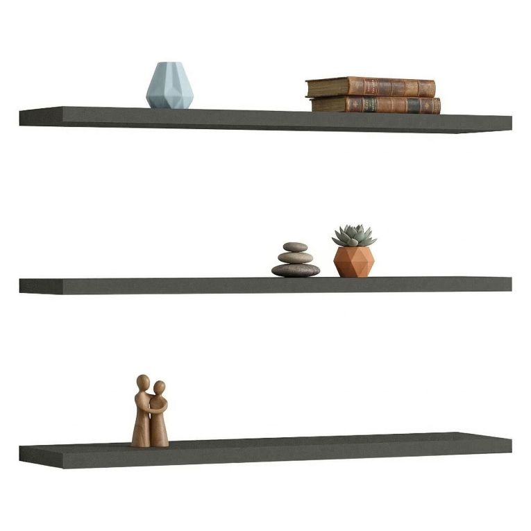 Mensola Nero Antracite 3 Ripiani set da 3 60x15x2h cm, Sfumatura Colore Struttura Antracite - Meina