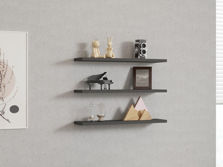 Mensola Nero Antracite 3 Ripiani set da 3 60x15x2h cm, Sfumatura Colore Struttura Antracite - Meina