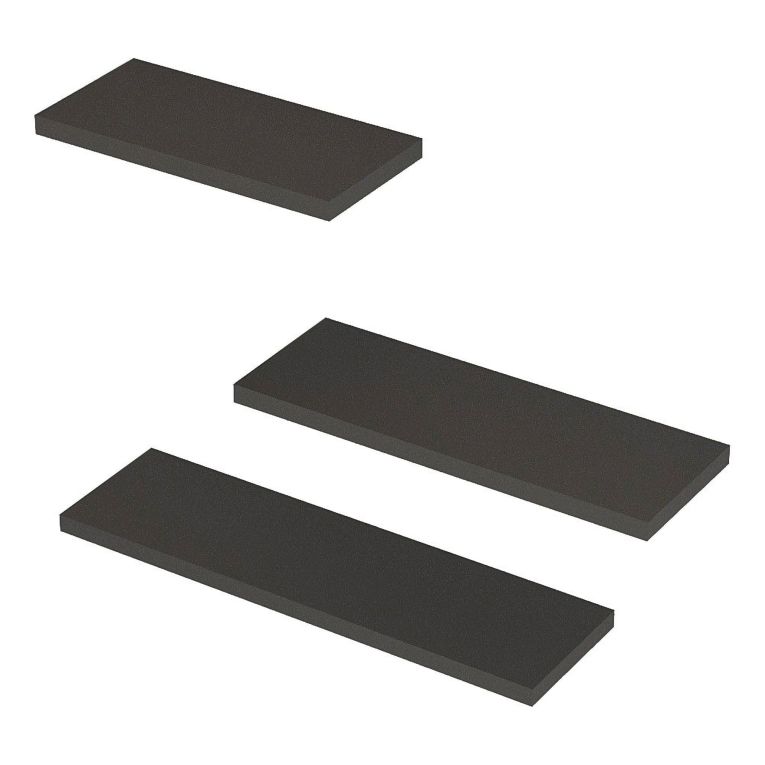 Mensola Nero Antracite 3 Ripiani set da 3 Mensole 30x2x14h cm, Sfumatura Colore Struttura Antracite - Roscigno