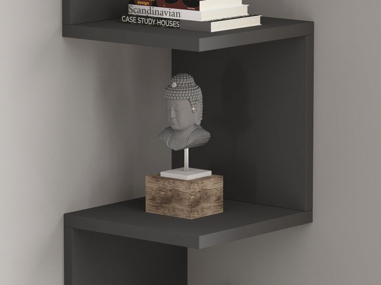 Mensola Nero Antracite 3 Ripiani Sfumatura Colore Struttura Antracite 105x25x25h cm, - Budoni