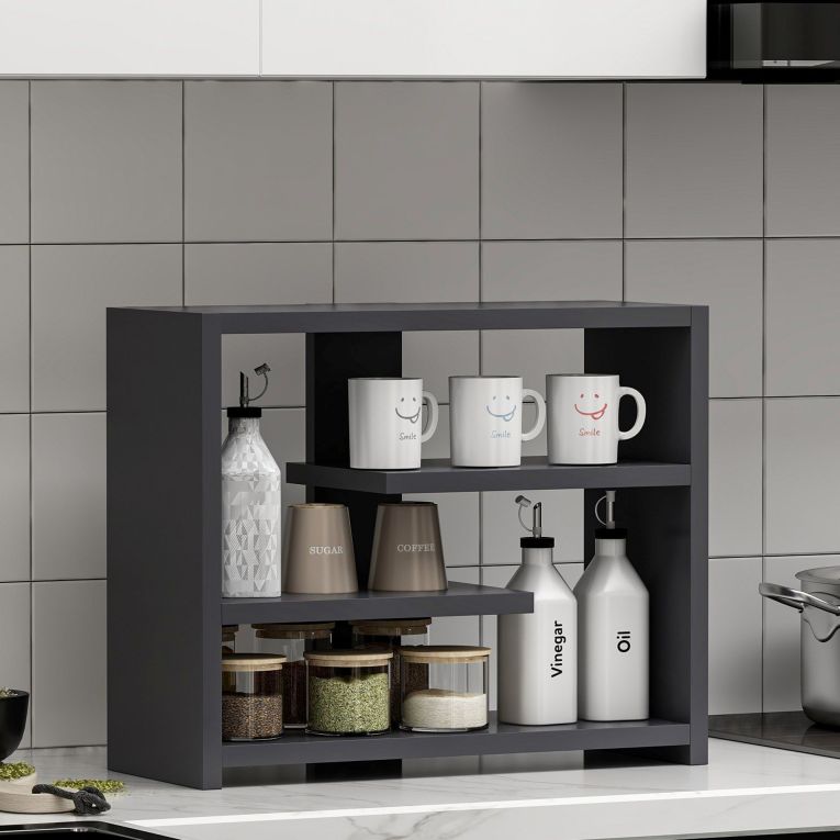 Mensola Nero Antracite 3 Ripiani Sfumatura Colore Struttura Antracite 49x21x40h cm, - Mottola