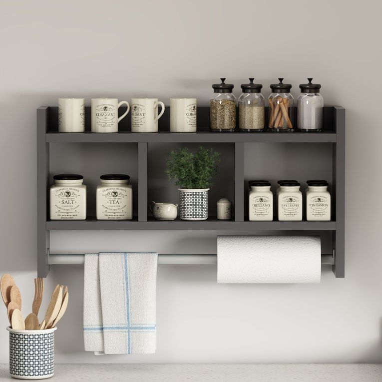 Mensola Nero Antracite 4 Ripiani Sfumatura Colore Struttura Antracite 64x15x35h cm, - Cortale