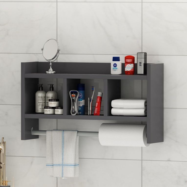 Mensola Nero Antracite 4 Ripiani Sfumatura Colore Struttura Antracite 64x15x35h cm, - Cortale