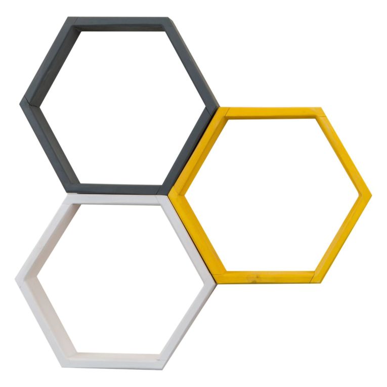 Mensola Nero Antracite Giallo 3 Ripiani Effetto Geometrico 58x9x38h cm, Colore Struttura Giallo - Bulciago