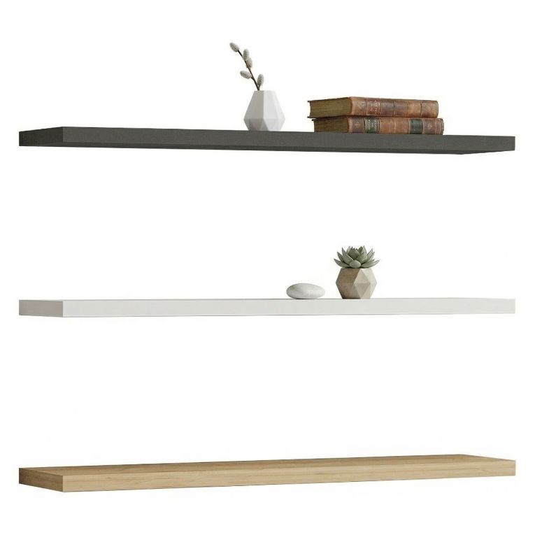 Mensola Nero Antracite Marrone Rovere 3 Ripiani set da 3 60x15x2h cm, Colore Struttura Marrone - Meina