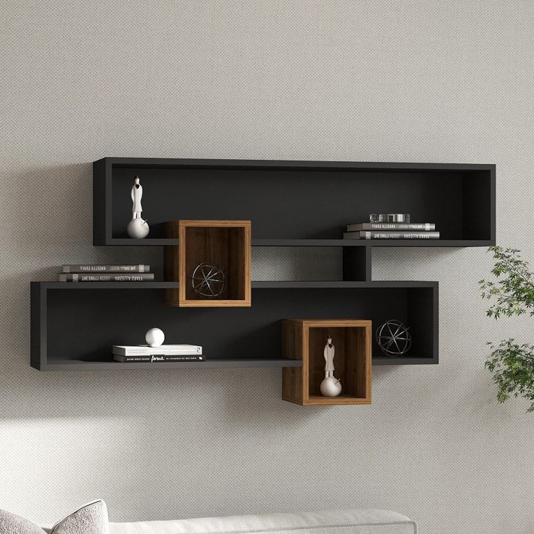 Mensola Nero Antracite Marrone Rovere 4 Ripiani Colore Struttura Marrone 120x22x75h cm, Sfumatura Colore Struttura Antracite - Roddino