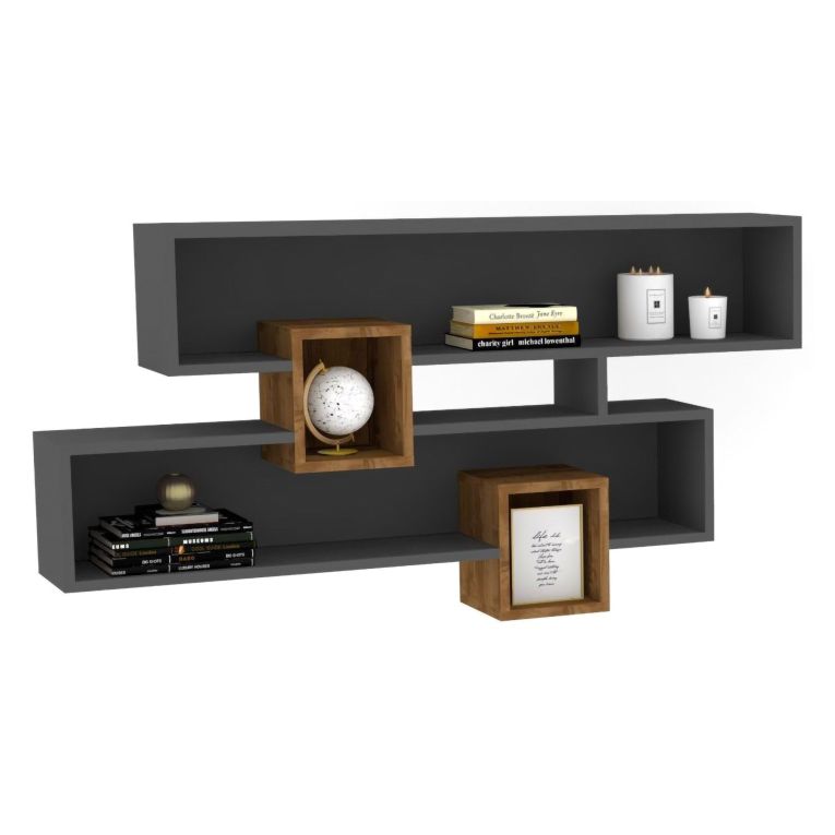 Mensola Nero Antracite Marrone Rovere 4 Ripiani Colore Struttura Marrone 120x22x75h cm, Sfumatura Colore Struttura Antracite - Roddino