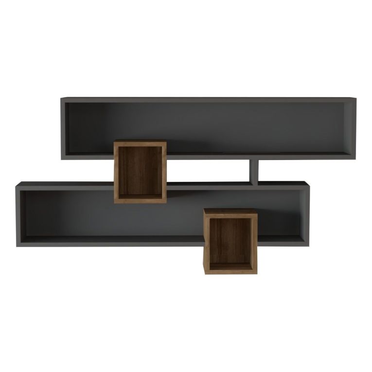 Mensola Nero Antracite Marrone Rovere 4 Ripiani Colore Struttura Marrone 120x22x75h cm, Sfumatura Colore Struttura Antracite - Roddino