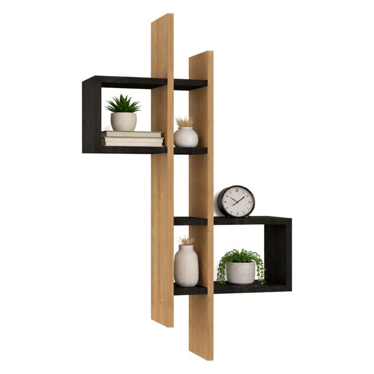 Mensola Nero Antracite Marrone Rovere 8 Ripiani Colore Struttura Marrone 54x20x108h cm, Sfumatura Colore Struttura Antracite - Cupello
