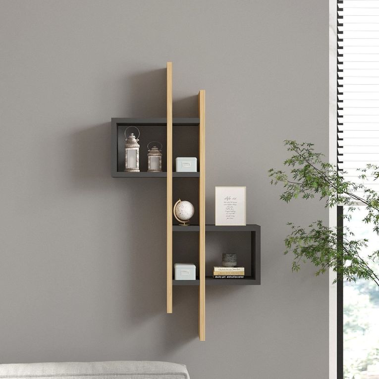 Mensola Nero Antracite Marrone Rovere 8 Ripiani Colore Struttura Marrone 54x20x108h cm, Sfumatura Colore Struttura Antracite - Cupello
