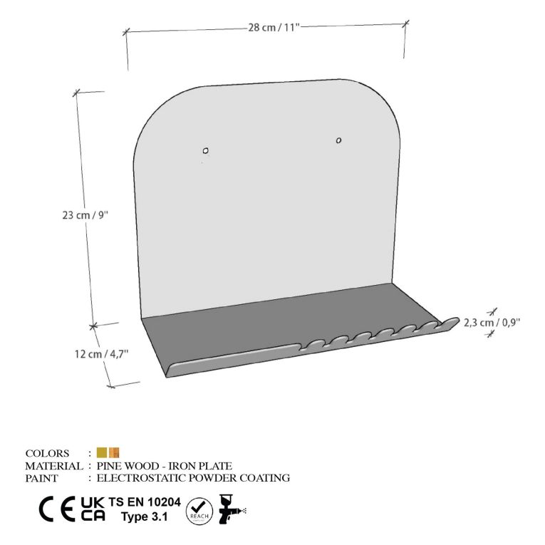 Mensola Nero un Ripiano 28x12x23h cm, - Ugento