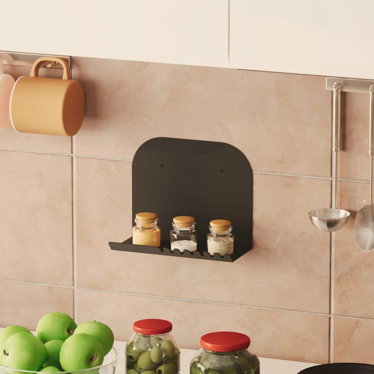 Mensola Nero un Ripiano 28x12x23h cm, - Ugento