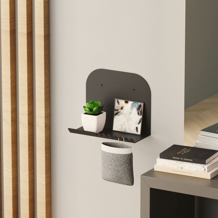 Mensola Nero un Ripiano 28x12x23h cm, - Ugento
