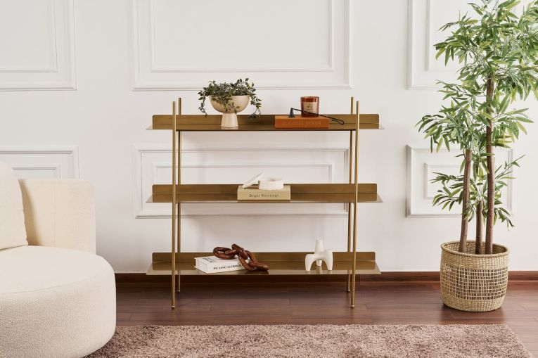 Mensola oro 3 Ripiani 120x34x106h cm, - Quirino