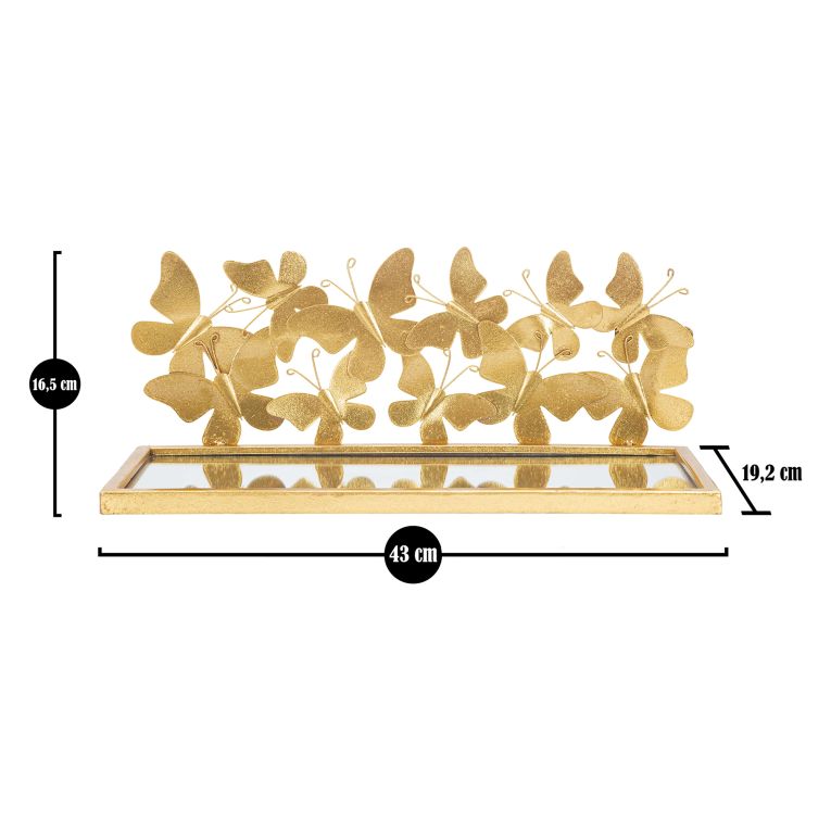 Mensola oro Trasparente un Ripiano Dettaglio con Farfalle 43x19x17h cm, Materiale Struttura in Vetro - Iqalui