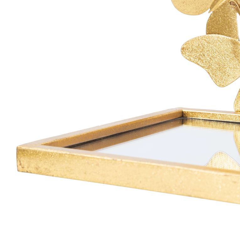 Mensola oro Trasparente un Ripiano Dettaglio con Farfalle 43x19x17h cm, Materiale Struttura in Vetro - Iqalui