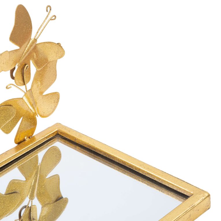 Mensola oro Trasparente un Ripiano Dettaglio con Farfalle 43x19x17h cm, Materiale Struttura in Vetro - Iqalui