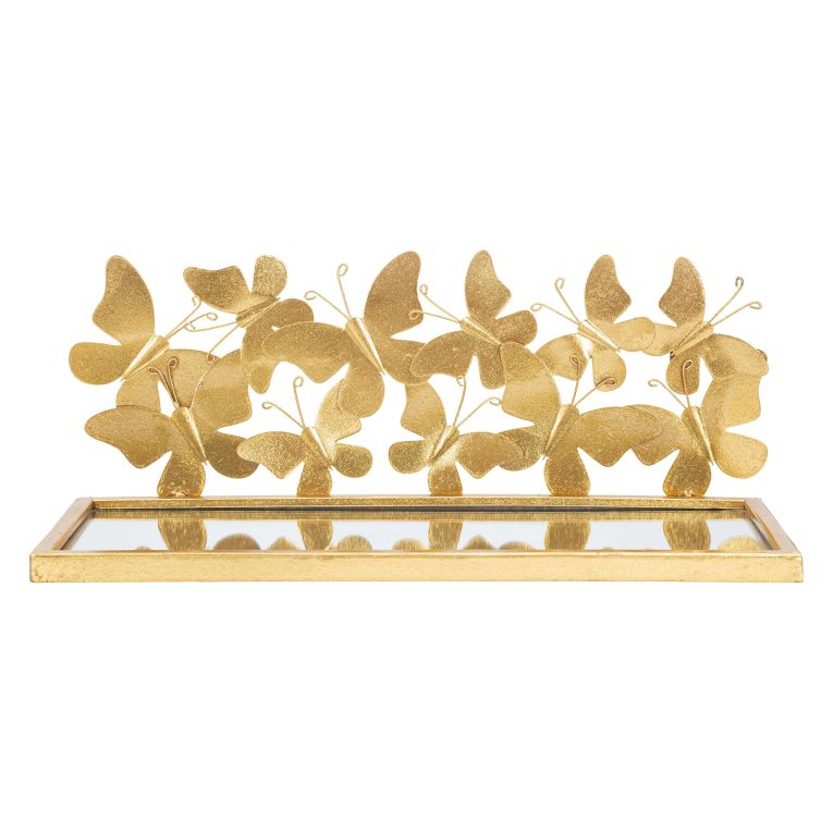 Mensola oro Trasparente un Ripiano Dettaglio con Farfalle 43x19x17h cm, Materiale Struttura in Vetro - Iqalui