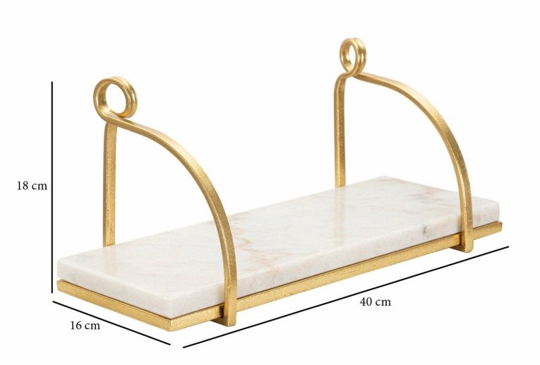 Mensola Paci, 40x16 h18 cm, Bianco e Oro